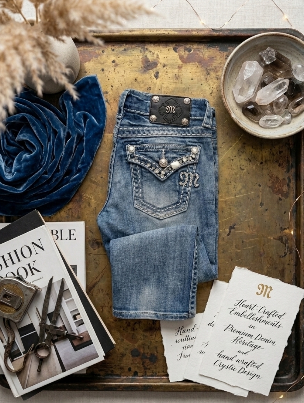 MISS ME Studded Embellished Gemstone Distressed Casual Blue Jeans Capri Pants